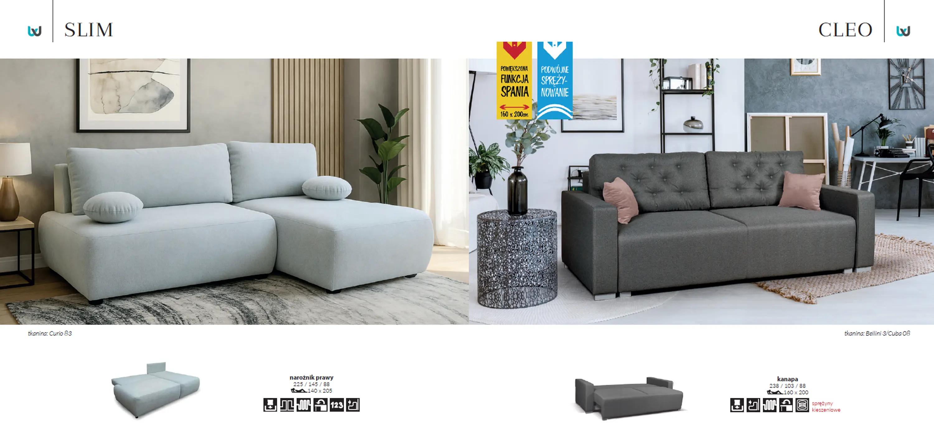 Katalog mebli Werxal - Narożnik Slim oraz Kanapa Cleo